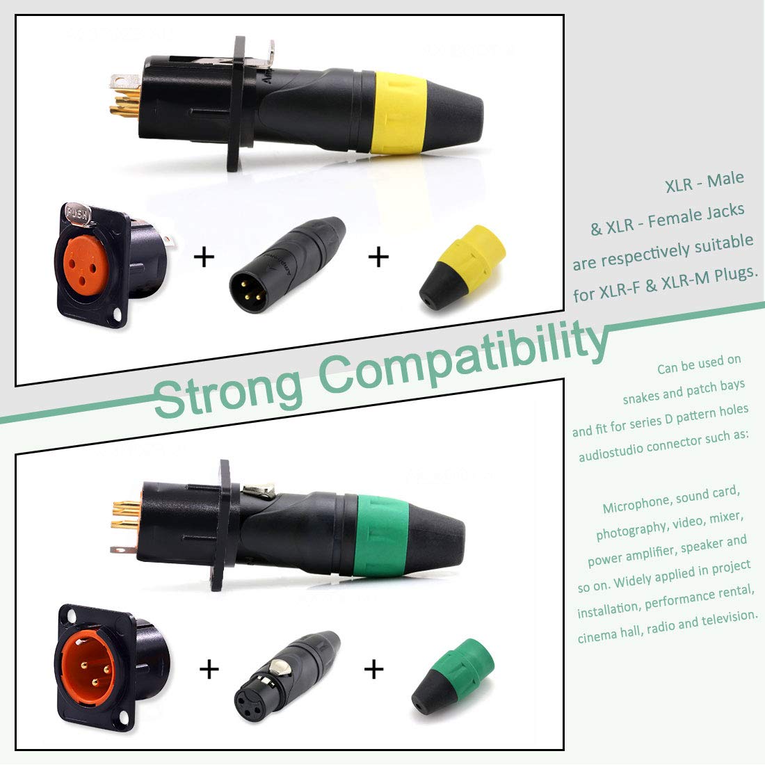 Keadic Keadic 8 Pack XLR Male Female Jack 3 Pin Chassis Panel Mount Jacks Black Metal Housing for Audio Studio Connector - View 7 of 7