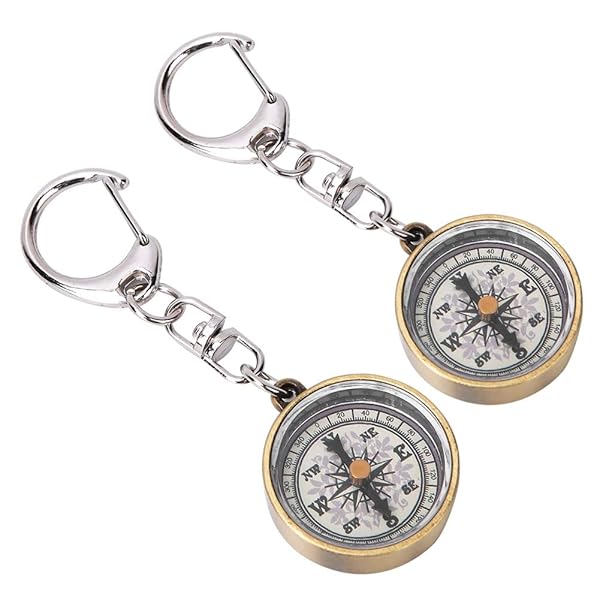 VBESTLIFE Vintage Keychain Compass Set - 2 Zinc Alloy Pocket Navigators for Camping & Hiking Adventures