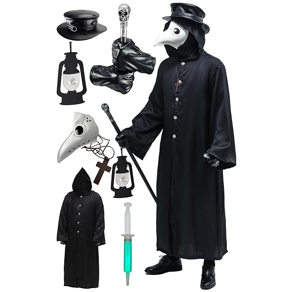 Absolute Vibe Absolute Vibe Plague Doctor Bird Mask and Hat Combo Set for Halloween Costume Steampunk Cosplay Props Size L White 001