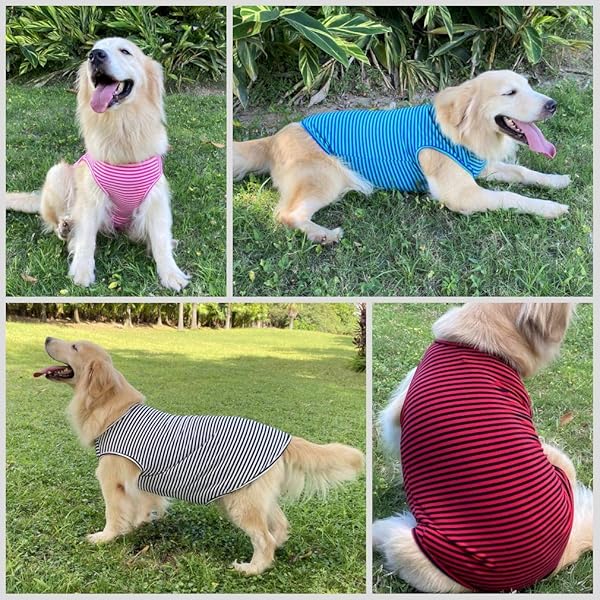 LEVIBASIC Cotton Striped Dog Shirts Breathable Vest for Puppy and Cat Soft Stretchable Tee Tank Top Sleeveless Fashionable Cute Colors for Boys and Girls XL Pink Green - View 4 of 7