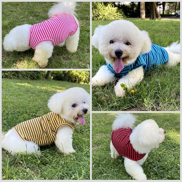 LEVIBASIC Cotton Striped Dog Shirts Breathable Vest for Puppy and Cat Soft Stretchable Tee Tank Top Sleeveless Fashionable Cute Colors for Boys and Girls XL Pink Green - View 6 of 7
