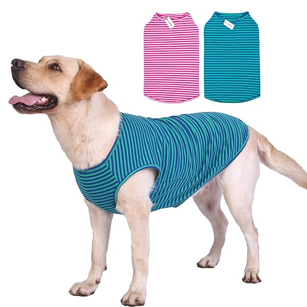 LEVIBASIC Cotton Striped Dog Shirts Breathable Vest for Puppy and Cat Soft Stretchable Tee Tank Top Sleeveless Fashionable Cute Colors for Boys and Girls XL Pink Green - View 2 of 7