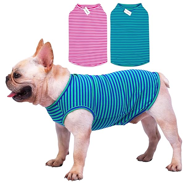 LEVIBASIC Cotton Striped Dog Shirts Breathable Vest for Puppies and Cats Soft Stretchable Sleeveless Tee in Pink and Green for Boys and Girls XS - View 2 of 7