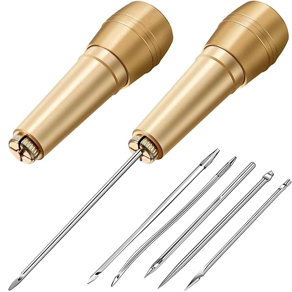 WILLBOND 6 Pieces Canvas Leather Sewing Awl Set with Copper Handles for Hand Stitching and Shoe Repair Tools