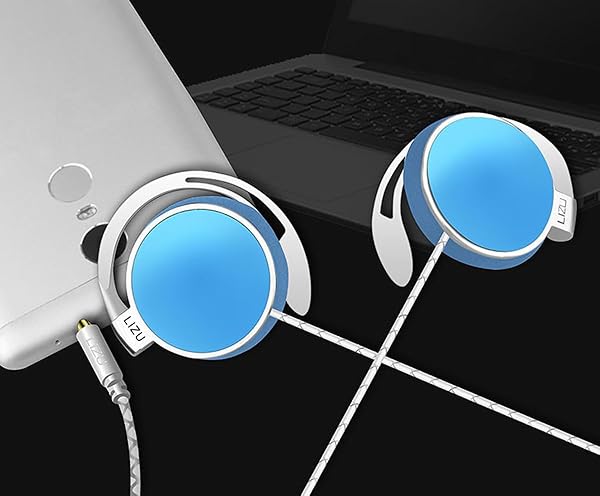 C-YOUNG Clip On Earphones Over Ear Running Headphones for Workout Compatible with iPhone Android with Microphone and Call Controller Blue - View 5 of 8