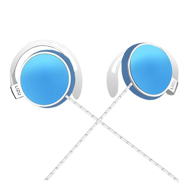 C-YOUNG Clip On Earphones Over Ear Running Headphones for Workout Compatible with iPhone Android with Microphone and Call Controller Blue - View 2 of 8