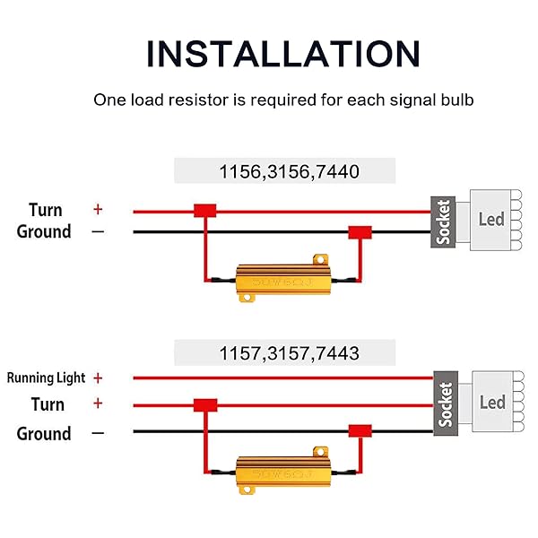 WOWOONE WOWOONE 10Pcs Set 50W LED Load Resistors for Turn Signal Lights Fix Hyper Flash Error with 20 Quick Wire Clips - View 3 of 8