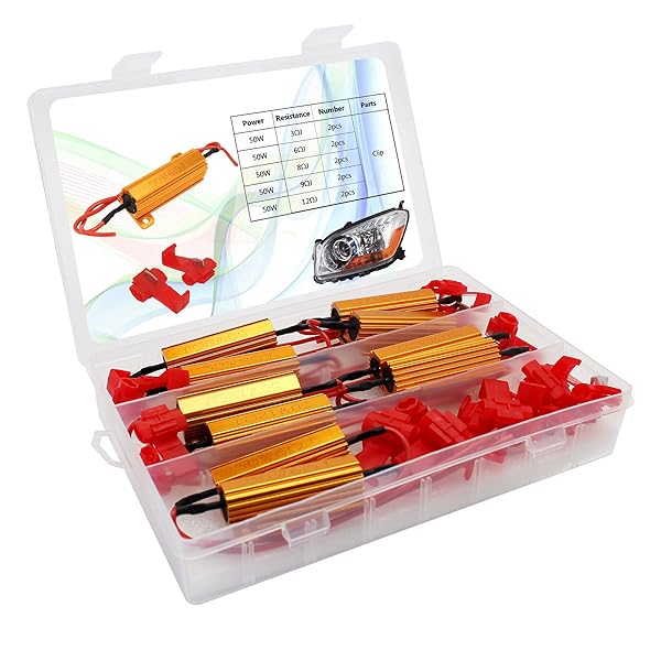 WOWOONE WOWOONE 10Pcs Set 50W LED Load Resistors for Turn Signal Lights Fix Hyper Flash Error with 20 Quick Wire Clips