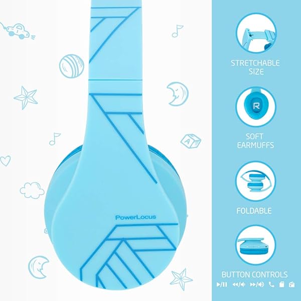 PowerLocus PowerLocus Kids Bluetooth Headphones: Safe 85DB, Foldable, Microphone & Carry Case for Online Classes & More - View 7 of 11