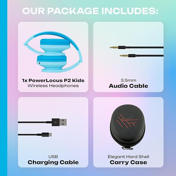 PowerLocus PowerLocus Kids Bluetooth Headphones: Safe 85DB, Foldable, Microphone & Carry Case for Online Classes & More - View 10 of 11
