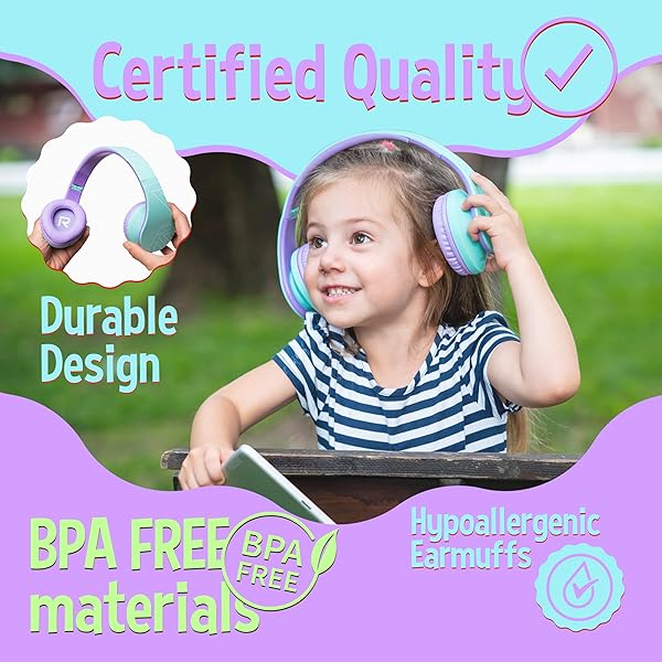 PowerLocus PowerLocus Kids Headphones Over-Ear, Bluetooth Wireless Headphones for Kids,with Microphone, Safe 85DB Volume Limited, Foldable with Carry Case, Audio Cable, Micro SD mode for Online Classes,PC,Phones - View 5 of 11