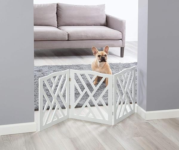 WOOD PET GATES Adjustable 3-Section Wood Lattice Pet Gate for Indoor/Outdoor Use - Criss Cross Design