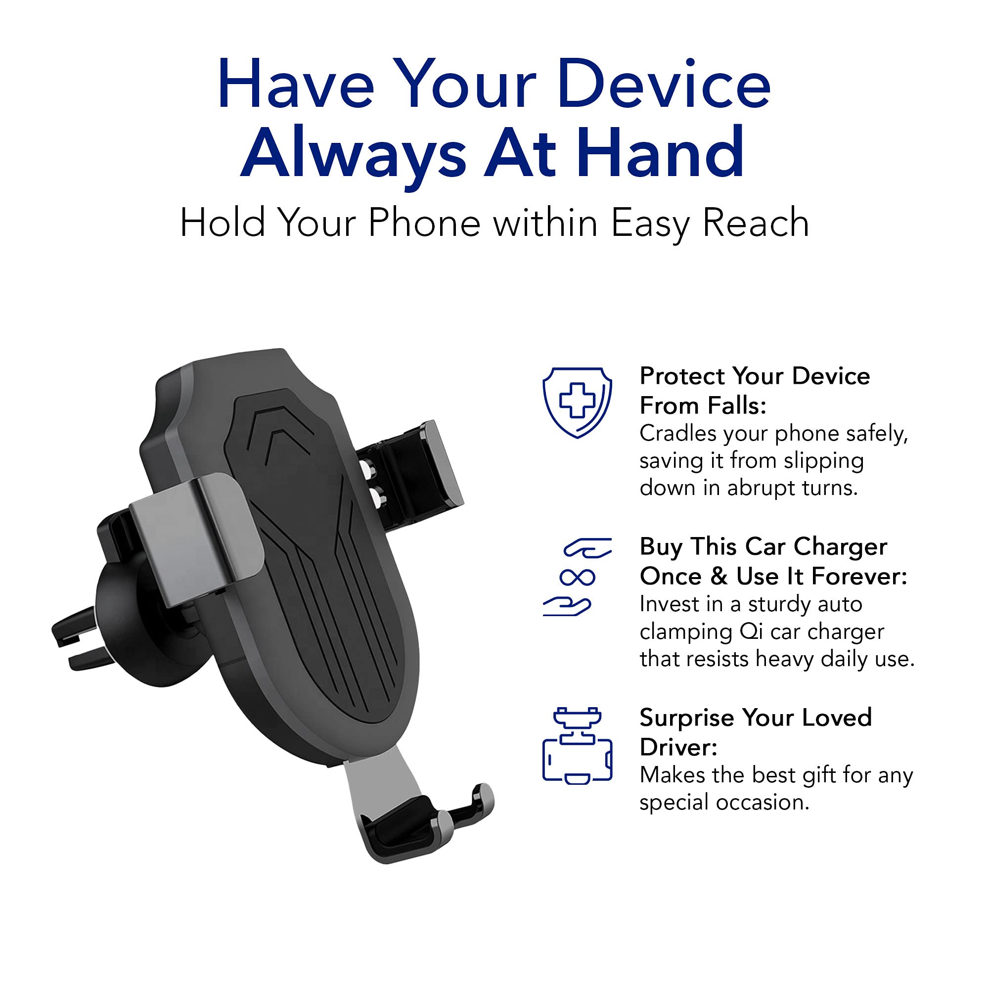 Upgraded 2024 Wireless Car Charging Dock Station Fast Charger for iPhone Android Qi Devices Auto Clamping 360 Degree Rotating Phone Holder - View 8 of 9