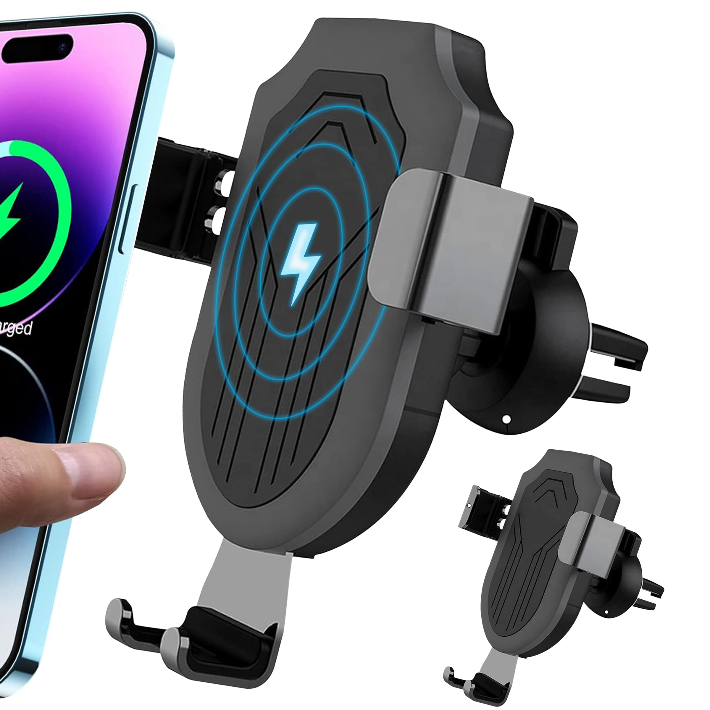 Upgraded 2024 Wireless Car Charging Dock Station Fast Charger for iPhone Android Qi Devices Auto Clamping 360 Degree Rotating Phone Holder