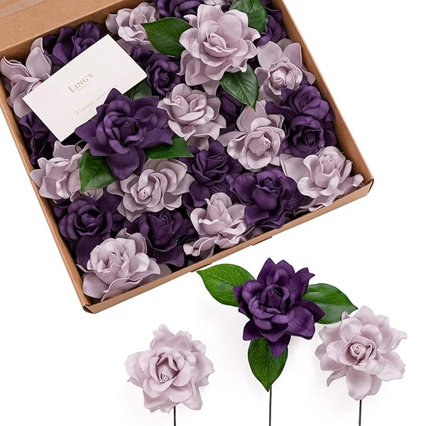 Ling's Moment 25pcs Fake Gardenia Lilac Purple Flowers Artificial for DIY Wedding Decorations Centerpieces Bouquets Boutonnieres