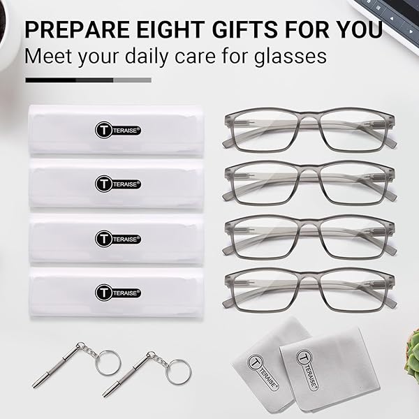 TERAISE TERAISE Blue Light Reading Glasses for Men 4-Pack Lightweight Grey Computer Glasses for Eye Protection - View 8 of 8