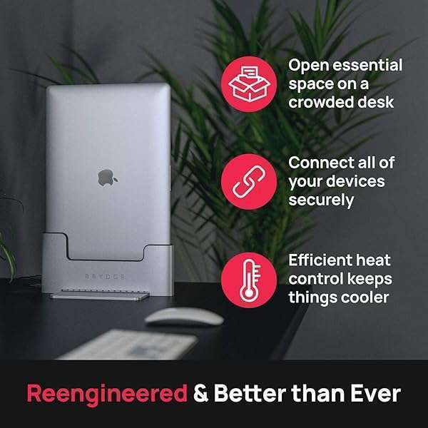 Brydge Maximize Space with Brydge Vertical Laptop Stand for 15-inch MacBook Pro | Dual Thunderbolt 3 Ports, 40 Gbps Data Speed - View 4 of 7