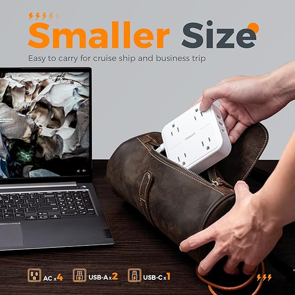 TESSAN TESSAN 5FT Surge Protector Flat Extension Cord with 4 Outlets and 3 USB C Ports Ideal for Home Office and Dorm White - View 5 of 8