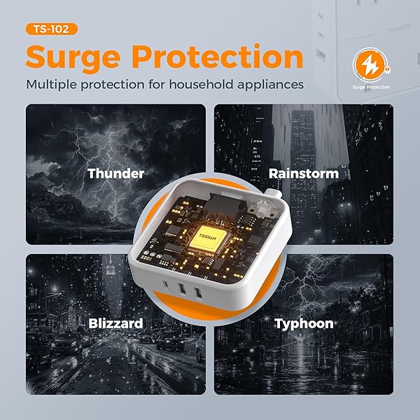 TESSAN TESSAN 5FT Surge Protector Flat Extension Cord with 4 Outlets and 3 USB C Ports Ideal for Home Office and Dorm White - View 7 of 8