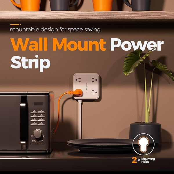 TESSAN TESSAN 5FT Surge Protector Flat Extension Cord with 4 Outlets and 3 USB C Ports Ideal for Home Office and Dorm White - View 8 of 8