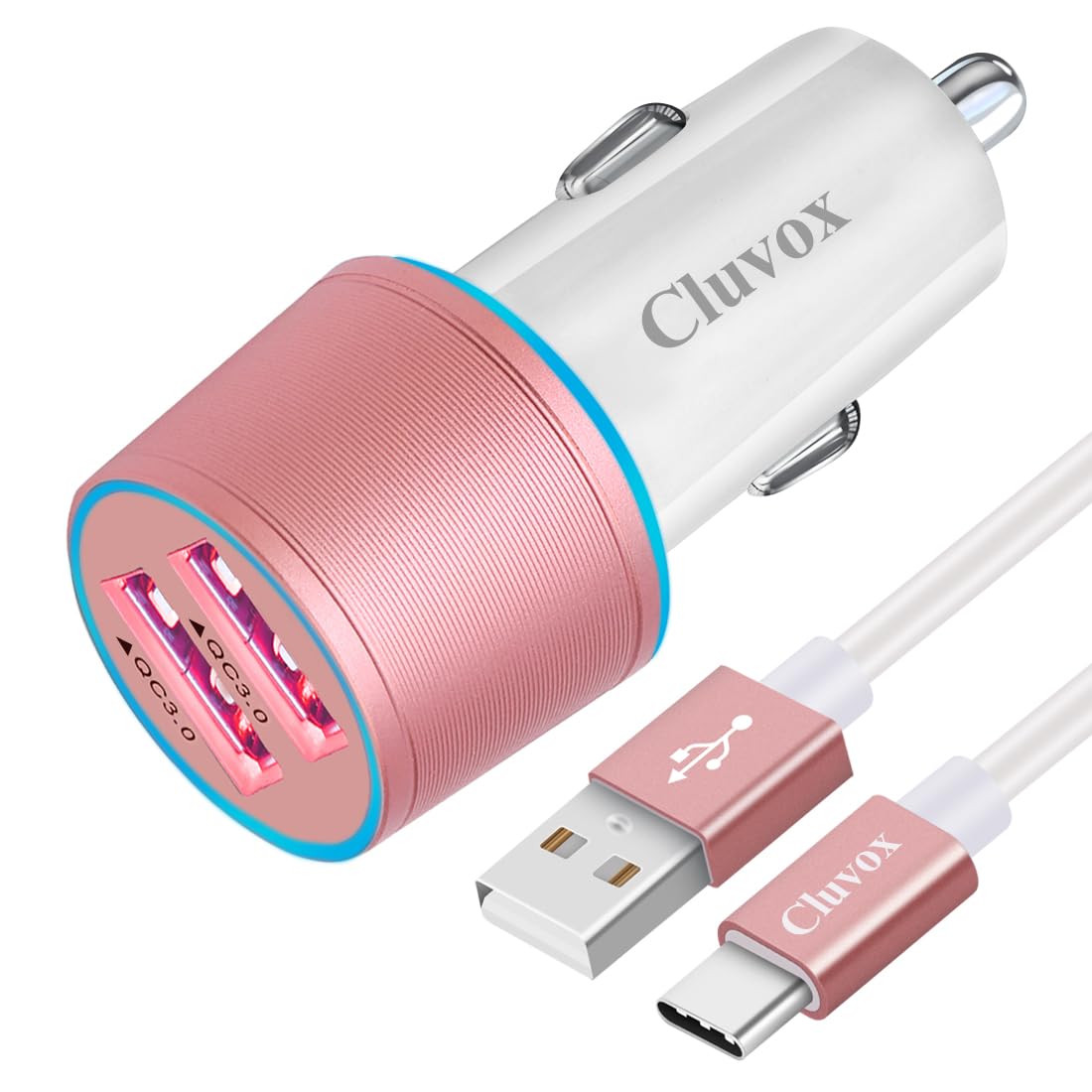 Fast USB C Car Charger for Samsung Galaxy S20 S10 S9 Note 20 Quick Charge 3.0 Dual USB Rapid Charger with 3.3ft Type C Cable