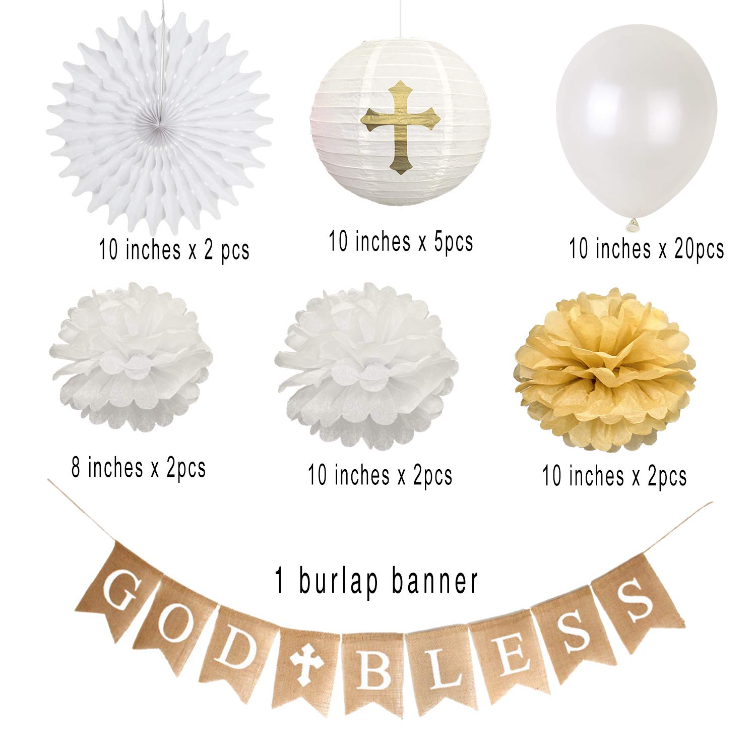 CHRORINE Chlorine First Communion Banner Kit | Baptism & Confirmation Decorations for Boys & Girls - God Bless White Set - View 2 of 7