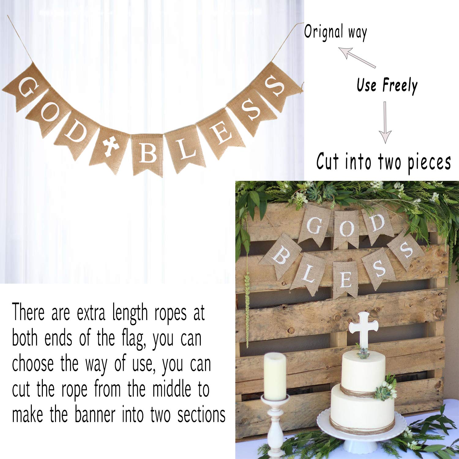 CHRORINE Chlorine First Communion Banner Kit | Baptism & Confirmation Decorations for Boys & Girls - God Bless White Set - View 4 of 7