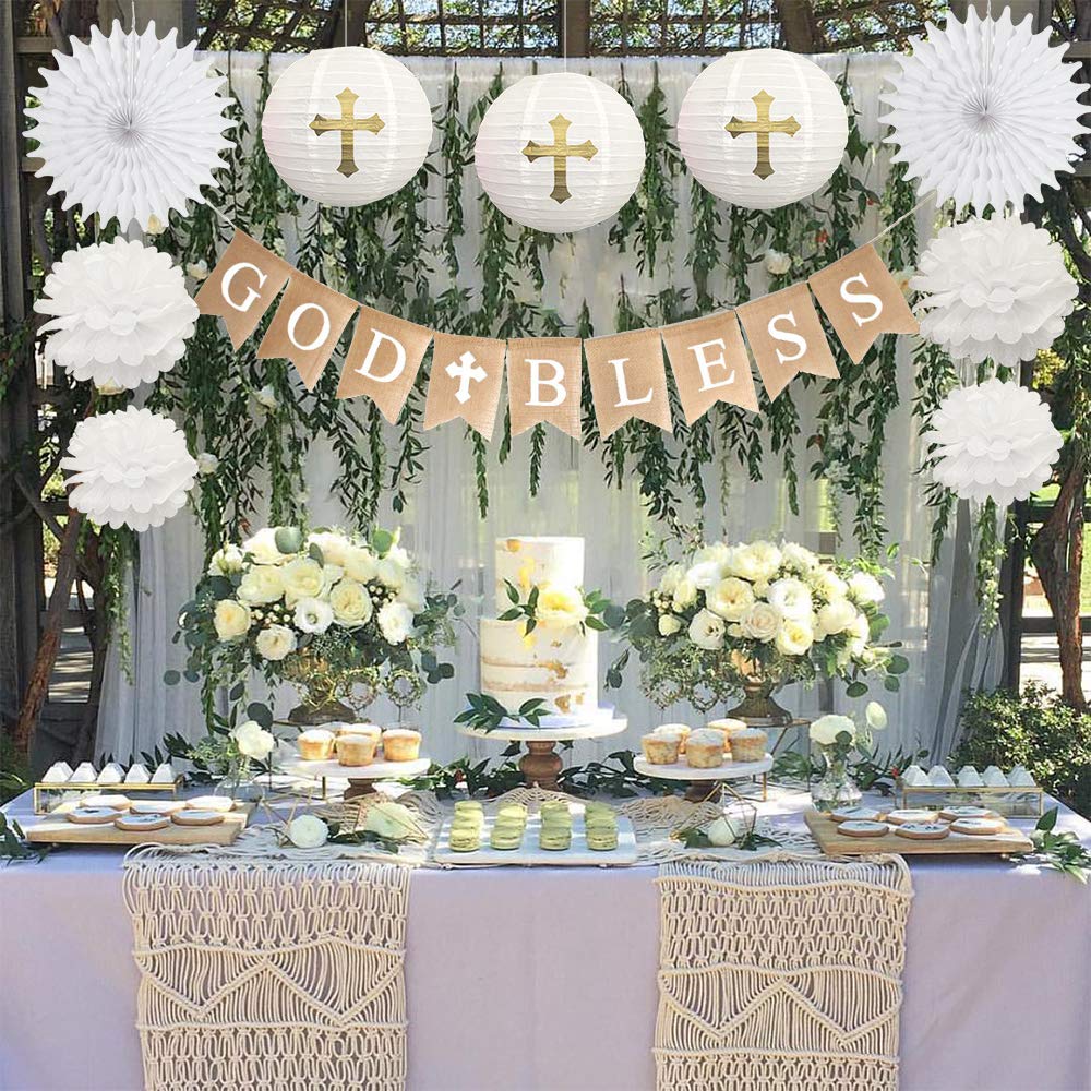CHRORINE Chlorine First Communion Banner Kit | Baptism & Confirmation Decorations for Boys & Girls - God Bless White Set - View 5 of 7