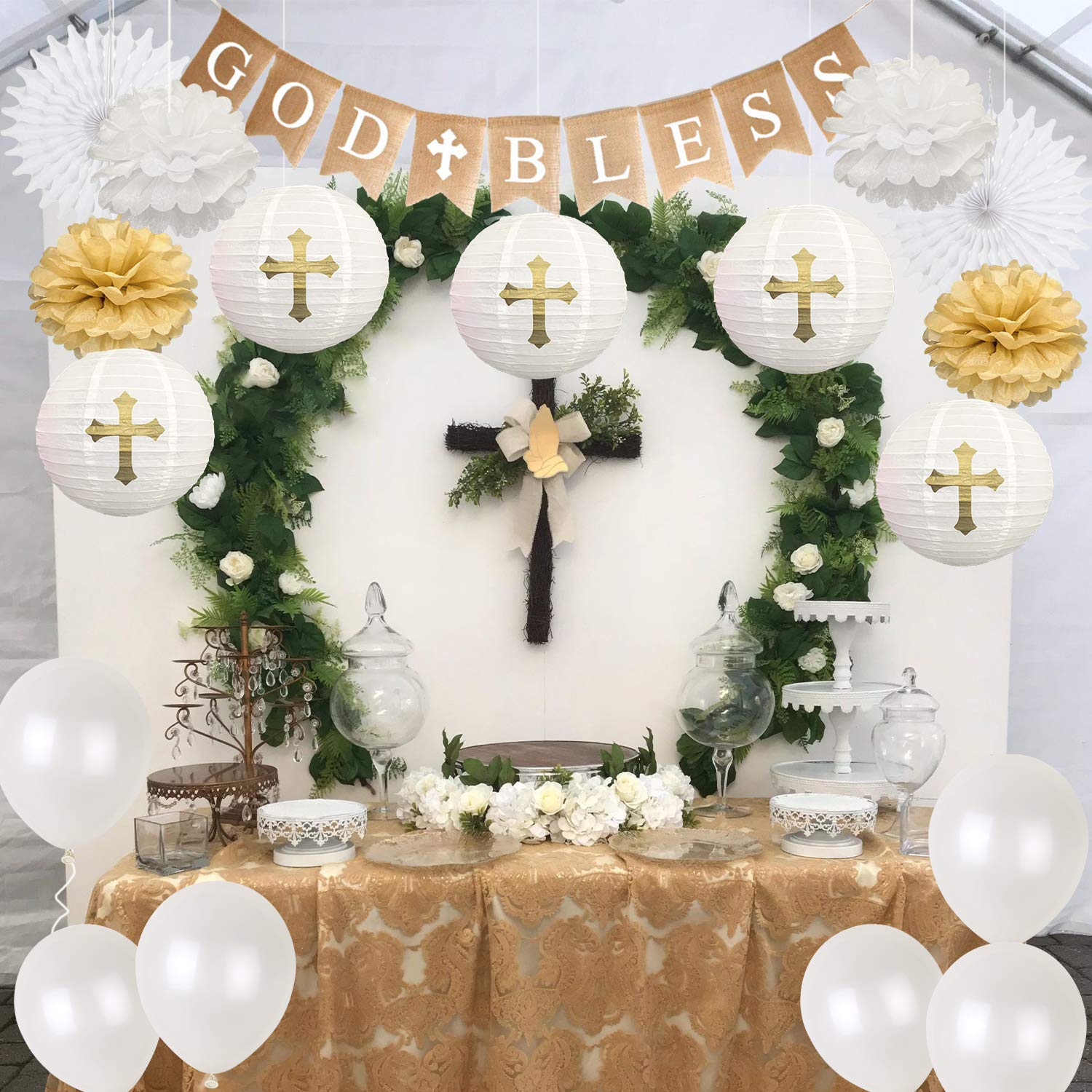 CHRORINE Chlorine First Communion Banner Kit | Baptism & Confirmation Decorations for Boys & Girls - God Bless White Set - View 7 of 7