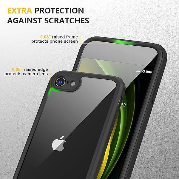 Miracase Miracase iPhone SE Case 2020 2022 iPhone 8 Full Body Glass Back with Built in Screen Protector Rugged Clear Hard Cover Bumper Black - View 5 of 6