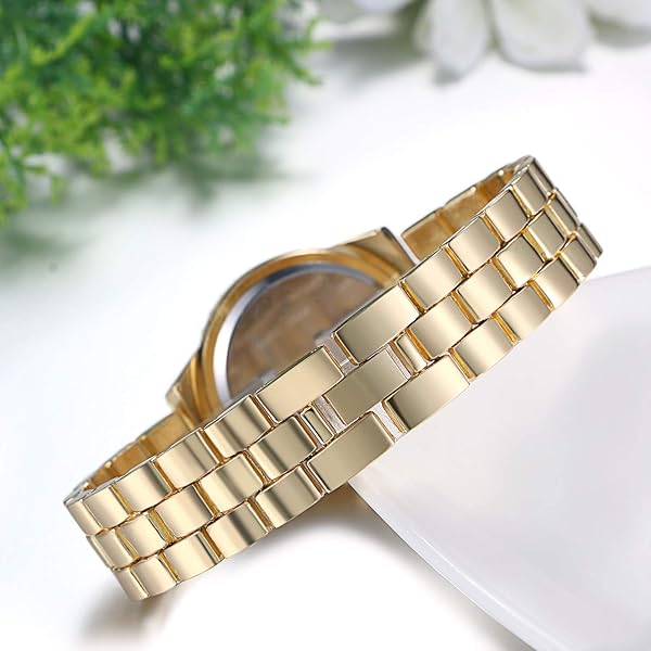 JewelryWe JewelryWe Women Gold Tone Alloy Quartz Watch Stylish Rhinestone Bling Dress Wristwatch - View 5 of 7