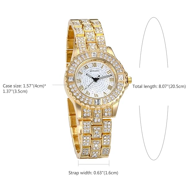 JewelryWe JewelryWe Women Gold Tone Alloy Quartz Watch Stylish Rhinestone Bling Dress Wristwatch - View 6 of 7