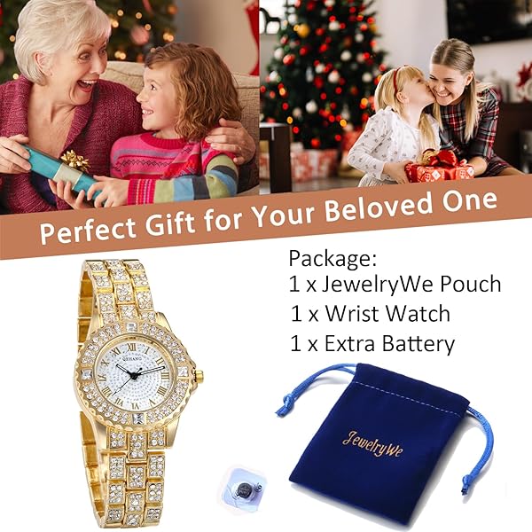 JewelryWe JewelryWe Women Gold Tone Alloy Quartz Watch Stylish Rhinestone Bling Dress Wristwatch - View 7 of 7