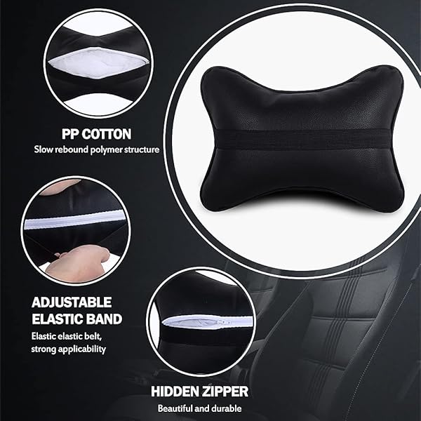 eing 2PCS PU Leather Car Neck Pillow with Bling Rhinestones Universal Headrest Cushion for Women and Girls in Black - View 6 of 7
