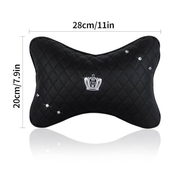 eing 2PCS PU Leather Car Neck Pillow with Bling Rhinestones Universal Headrest Cushion for Women and Girls in Black - View 7 of 7