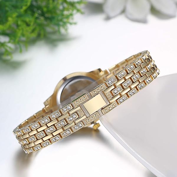 JewelryWe JewelryWe Women Gold Tone Alloy Rhinestone Quartz Watch Stylish Bling Dress Wristwatch - View 4 of 7