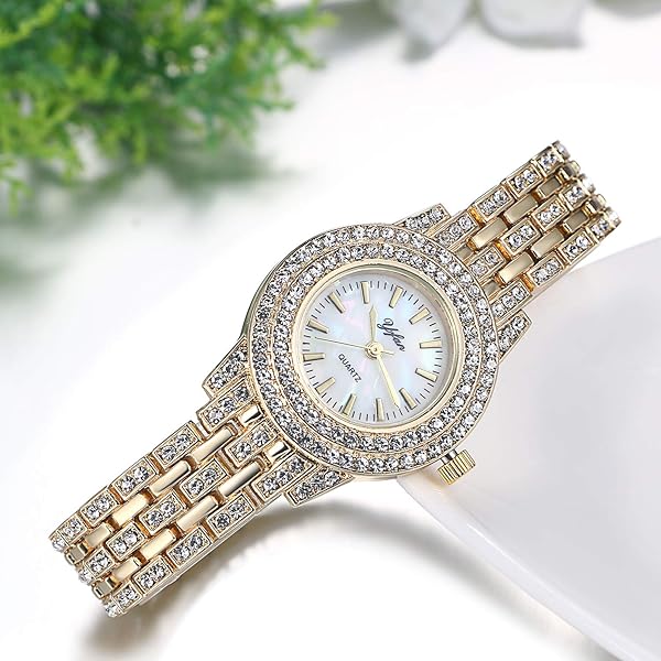 JewelryWe JewelryWe Women Gold Tone Alloy Rhinestone Quartz Watch Stylish Bling Dress Wristwatch - View 5 of 7