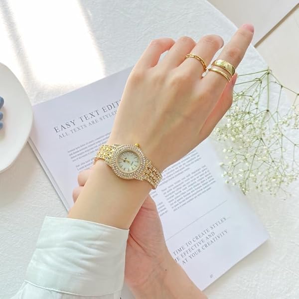 JewelryWe JewelryWe Women Gold Tone Alloy Rhinestone Quartz Watch Stylish Bling Dress Wristwatch - View 7 of 7