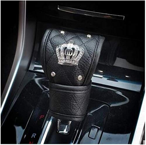 eing Pu Leather Car Gear Shift Cover with Bling Rhinestones Imperial Crown Decor Black Car Accessory