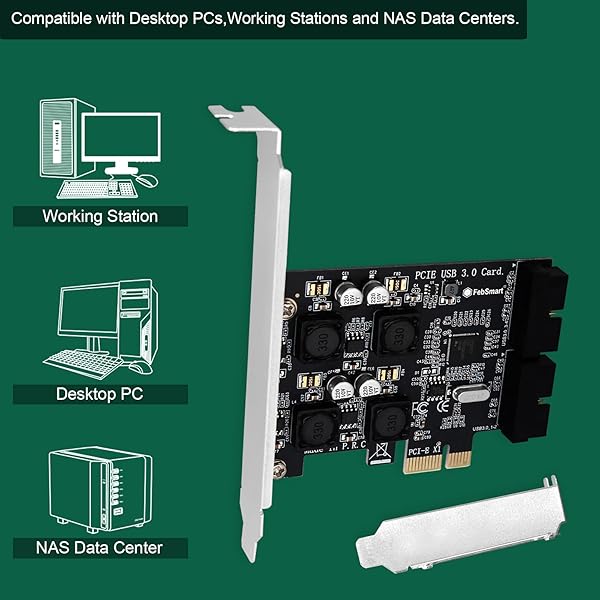 FebSmart FebSmart 2X 19Pin USB 3.0 Expansion Card for Windows and Linux Desktop PCs with Self-Powered Technology FS-H2-Pro - View 7 of 10