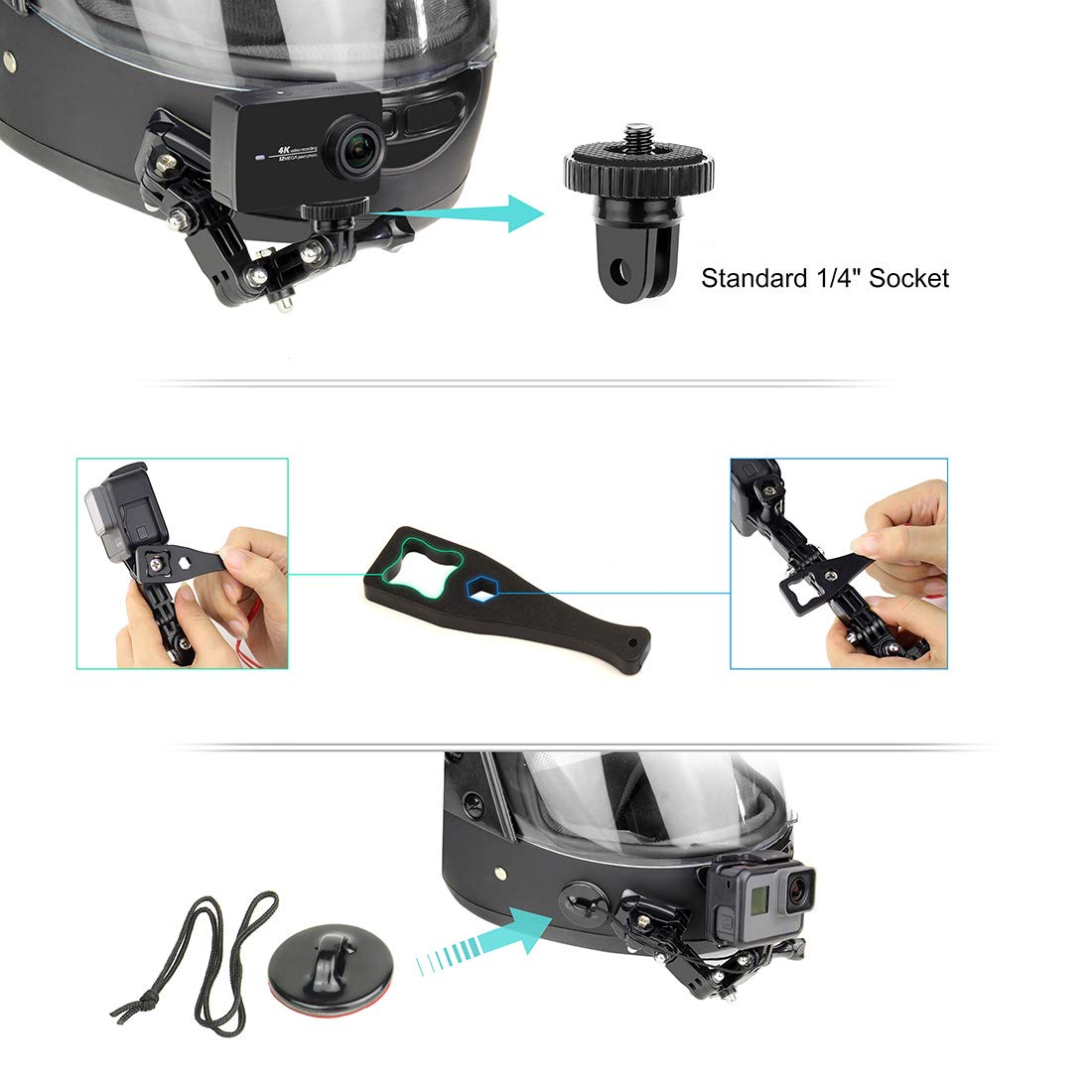 SOONSUN SOONSUN Motorcycle Helmet Chin Mount Kits for GoPro Hero 13 12 11 10 9 8 7 6 5 4 AKASO SJCAM Osmo Action Camera with Adhesive Pads - View 9 of 9