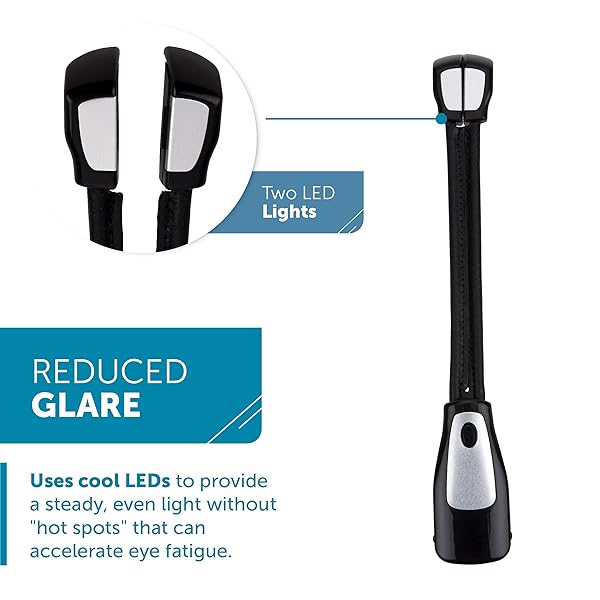 WITHit WITHit Clip On Duo Reading Light Black Dual Head LED Book Light Portable and Lightweight for Reduced Glare Reading - View 3 of 7