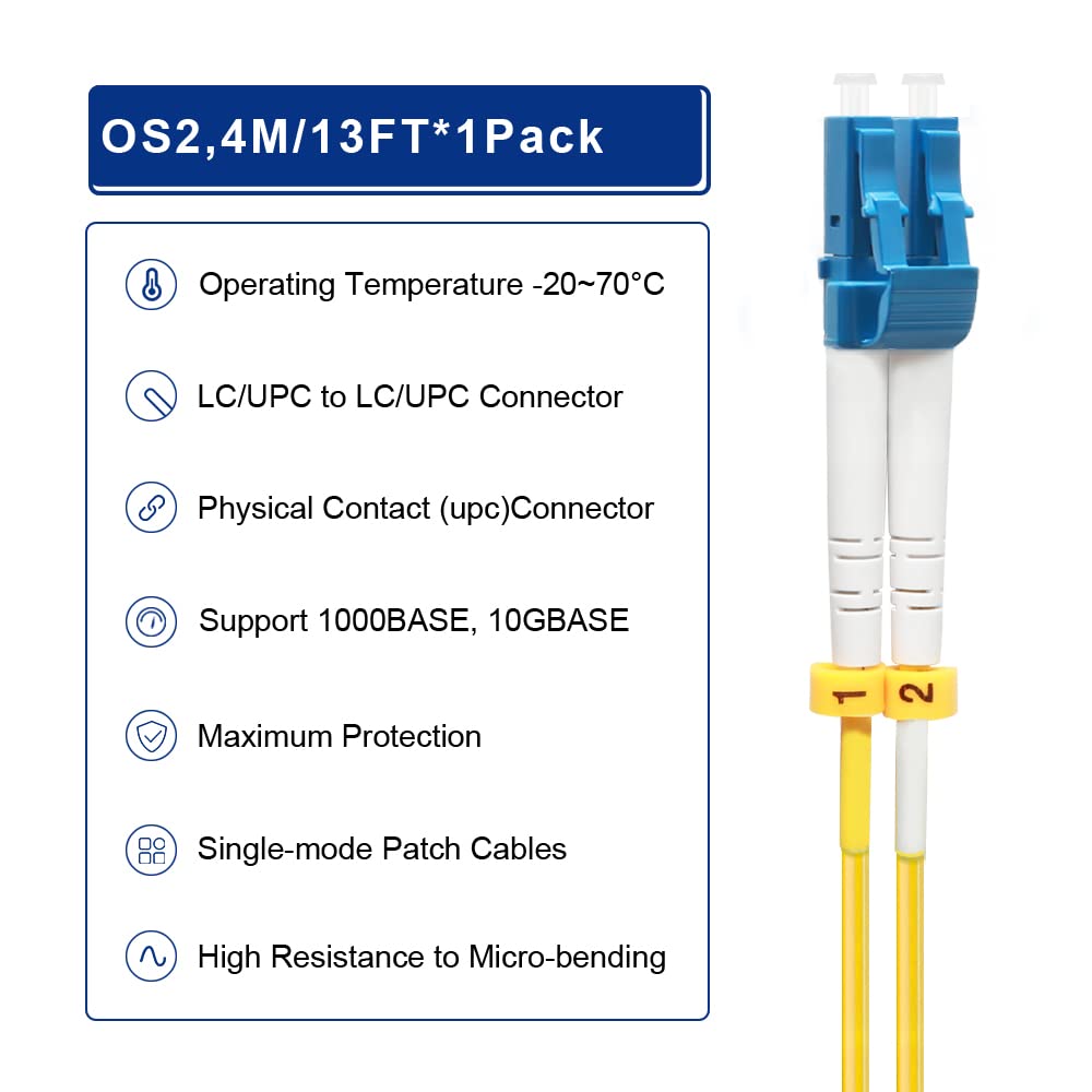 FLYPRO Fiber 4M OS2 LC to LC Patch Cable Single Mode Duplex 9/125um LSZH High Speed Fiber Optic Cord for 1G 10G Networks - View 4 of 7