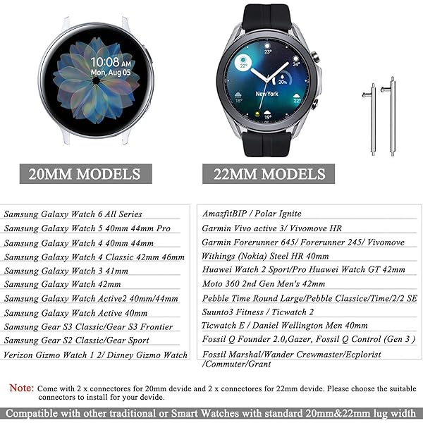 ZSMJ 20mm 22mm Scrunchies Watch Bands for Samsung Galaxy Watch 4 5 Pro 6 7 Classic Active 1 2 Replacement Bands for Women Black Multi-Size - View 6 of 6