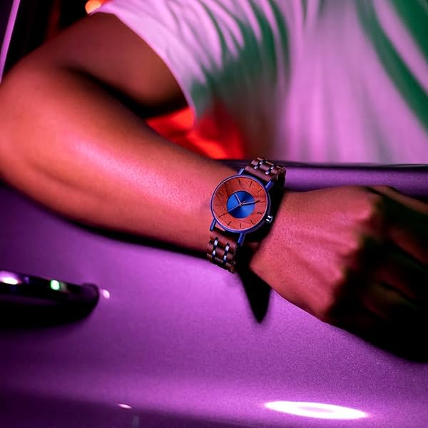 WASTIME WASTIME Wooden Watch for Men and Women Stylish Chronograph Military Casual Calendar Wood Watches B Blue - View 2 of 7