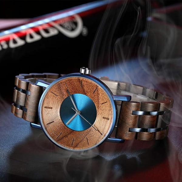WASTIME WASTIME Wooden Watch for Men and Women Stylish Chronograph Military Casual Calendar Wood Watches B Blue - View 4 of 7