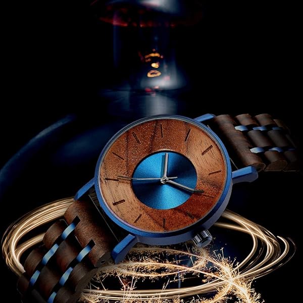 WASTIME WASTIME Wooden Watch for Men and Women Stylish Chronograph Military Casual Calendar Wood Watches B Blue - View 5 of 7