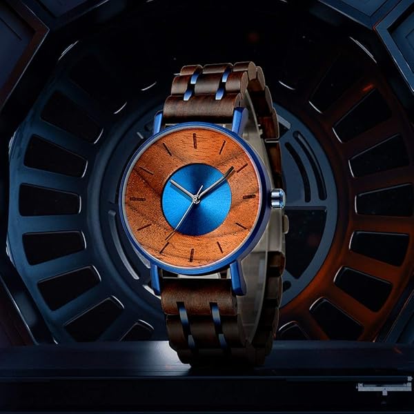 WASTIME WASTIME Wooden Watch for Men and Women Stylish Chronograph Military Casual Calendar Wood Watches B Blue - View 6 of 7