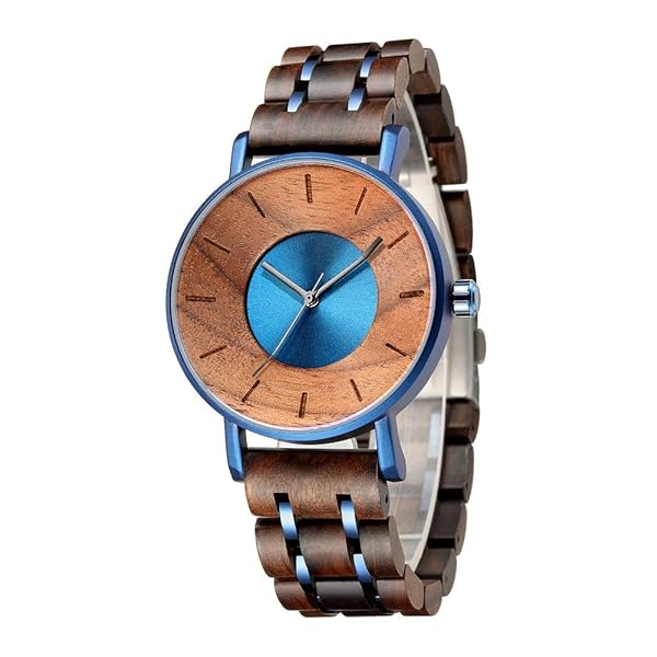 WASTIME WASTIME Wooden Watch for Men and Women Stylish Chronograph Military Casual Calendar Wood Watches B Blue - View 7 of 7