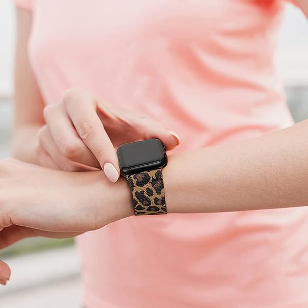 DYSHAYEN Stretchy Nylon Watch Band for Apple Watch 38mm 40mm 41mm Adjustable Sport Elastic Strap for iWatch Series 7 6 5 4 3 2 1 SE Leopard - View 6 of 7